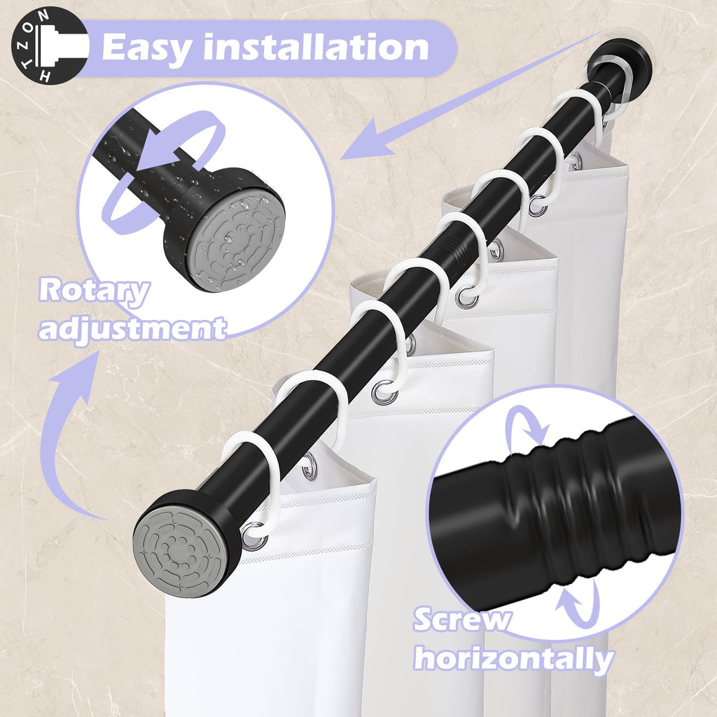 HTZON Adjustable Tension Shower Curtain Rod 34-43in Black Heavy Duty Iron