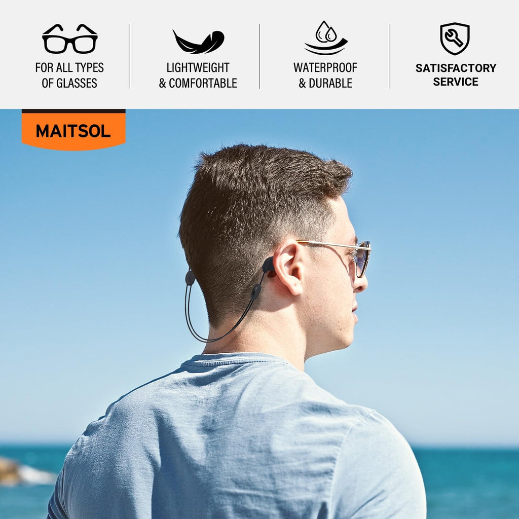 Maitsol Adjustable Glasses Strap Black 3 Pcs Silicone Wire Rope Unisex
