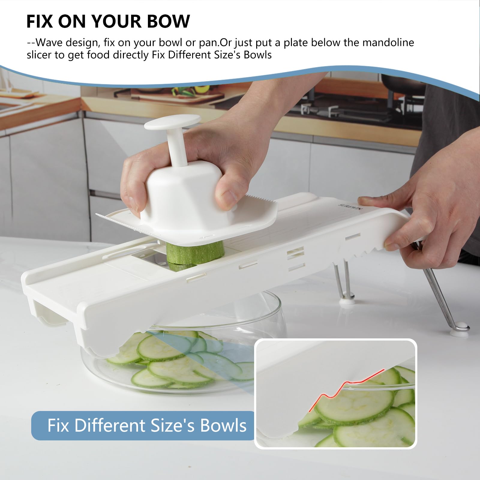 SUREWIN Mandoline Slicer Vegetable Chopper Fruit Cheese Grater 6 Blades White