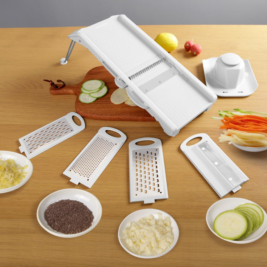 SUREWIN Mandoline Slicer Vegetable Chopper Fruit Cheese Grater 6 Blades White