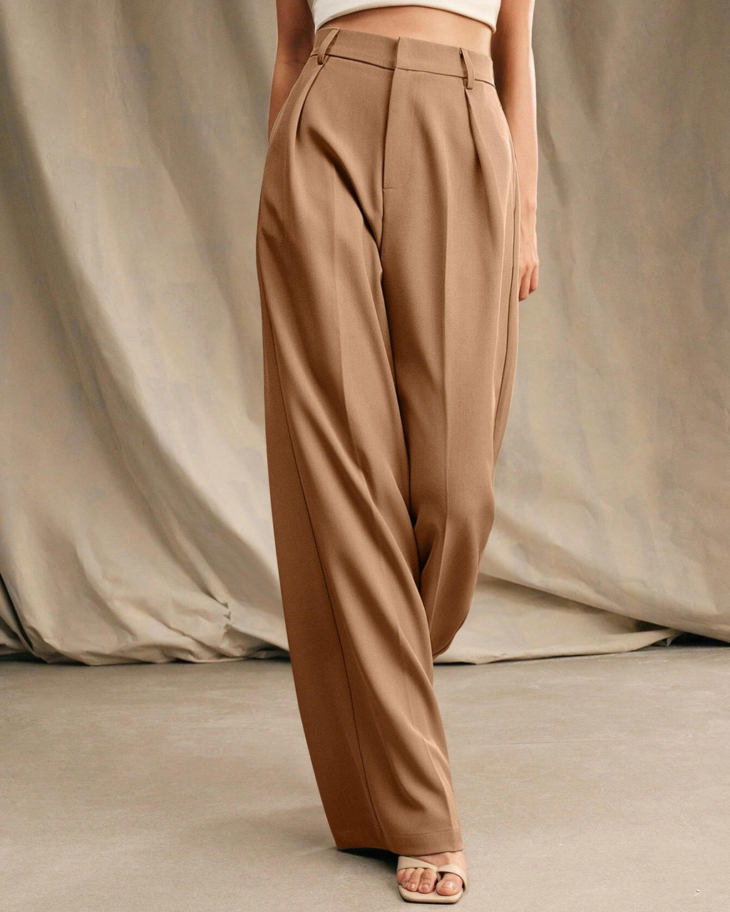 XISOXU Womens Wide Leg High Waist Palazzo Pants Khaki Size S