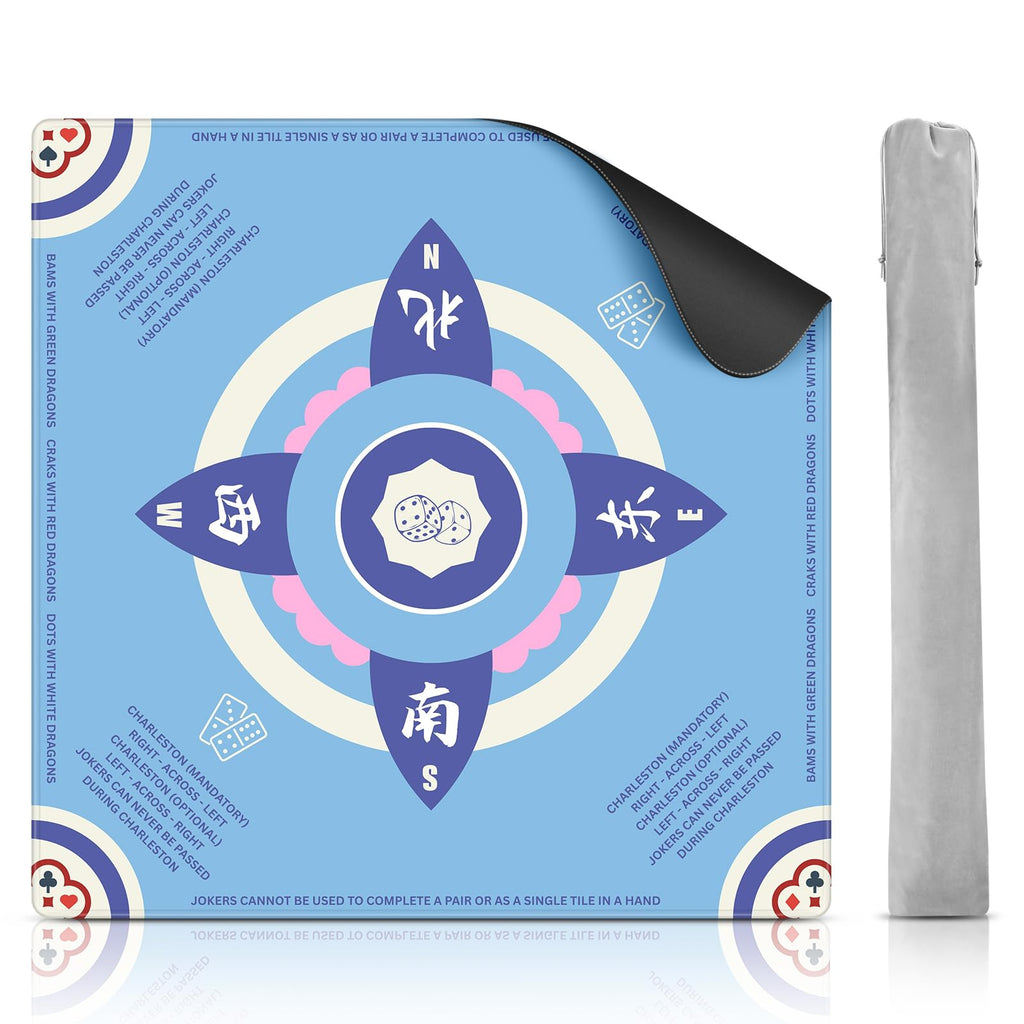Mahjong Mat 31.5x31.5 Inch Thickened Non-Slip Rubber Base with Carrying Bag