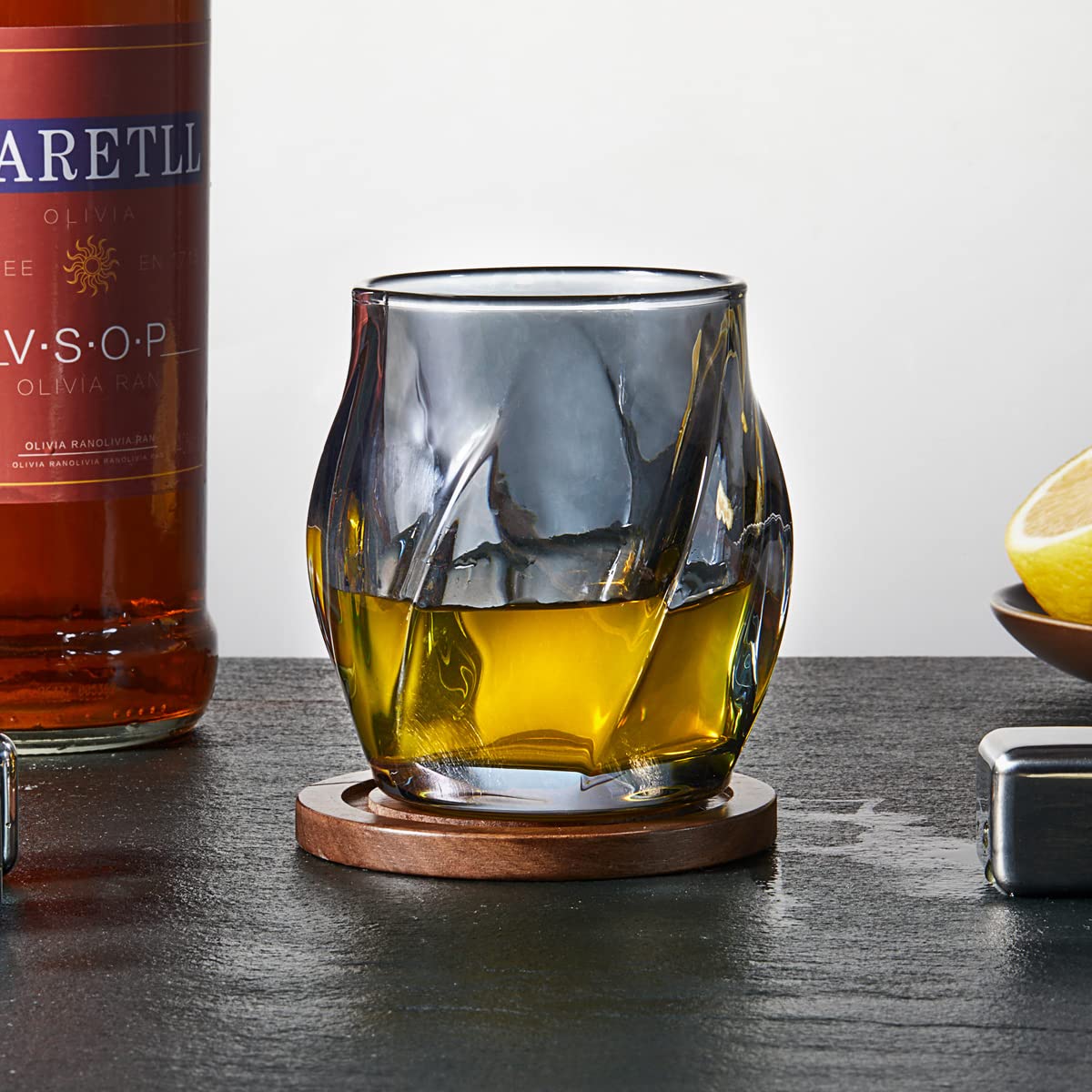 ANBFF Whiskey Glasses Set of 2, 8.5 OZ Twisted Crystal Rocks Glasses
