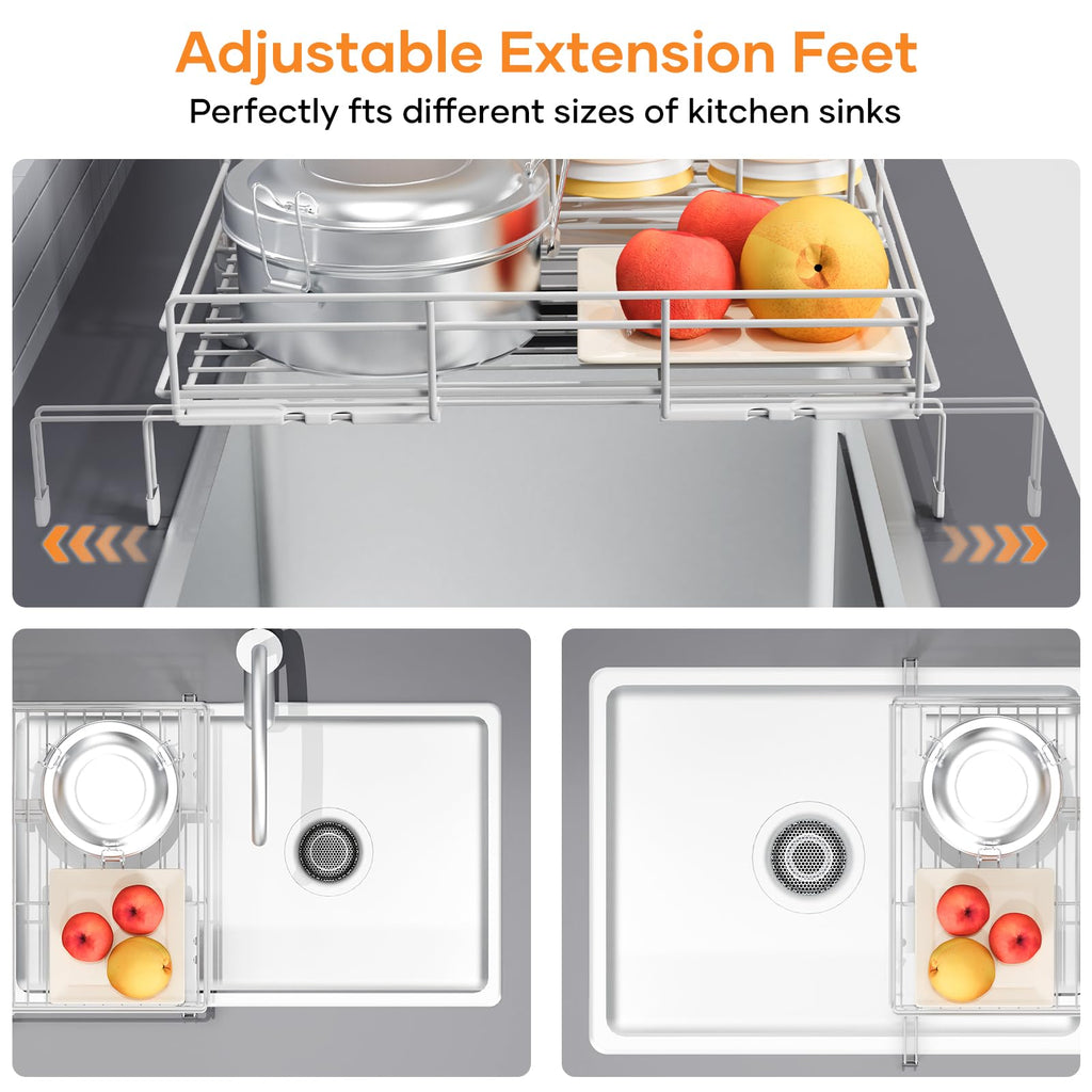 Gtyasm Extendable 2 Tier Dish Drying Rack Drainboard Cutlery Holder White Large