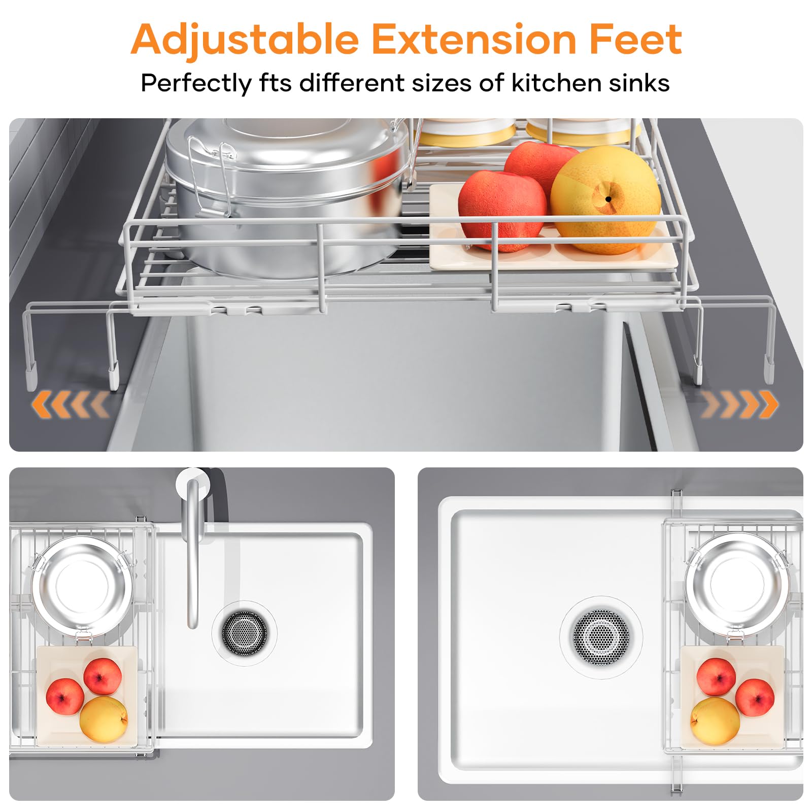 Gtyasm Extendable 2 Tier Dish Drying Rack Drainboard Cutlery Holder White Large
