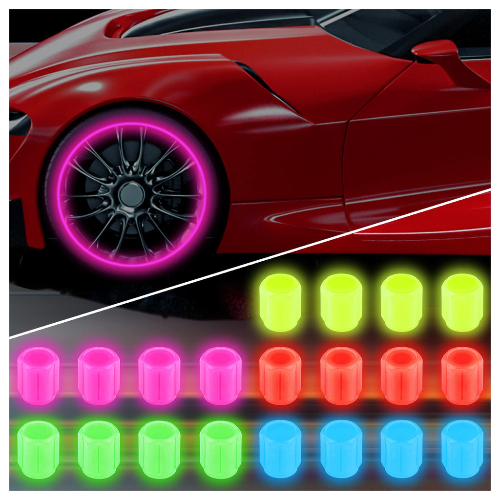 8PCS Fluorescent Skull Tire Valve Stem Caps Luminous Car Bike Red