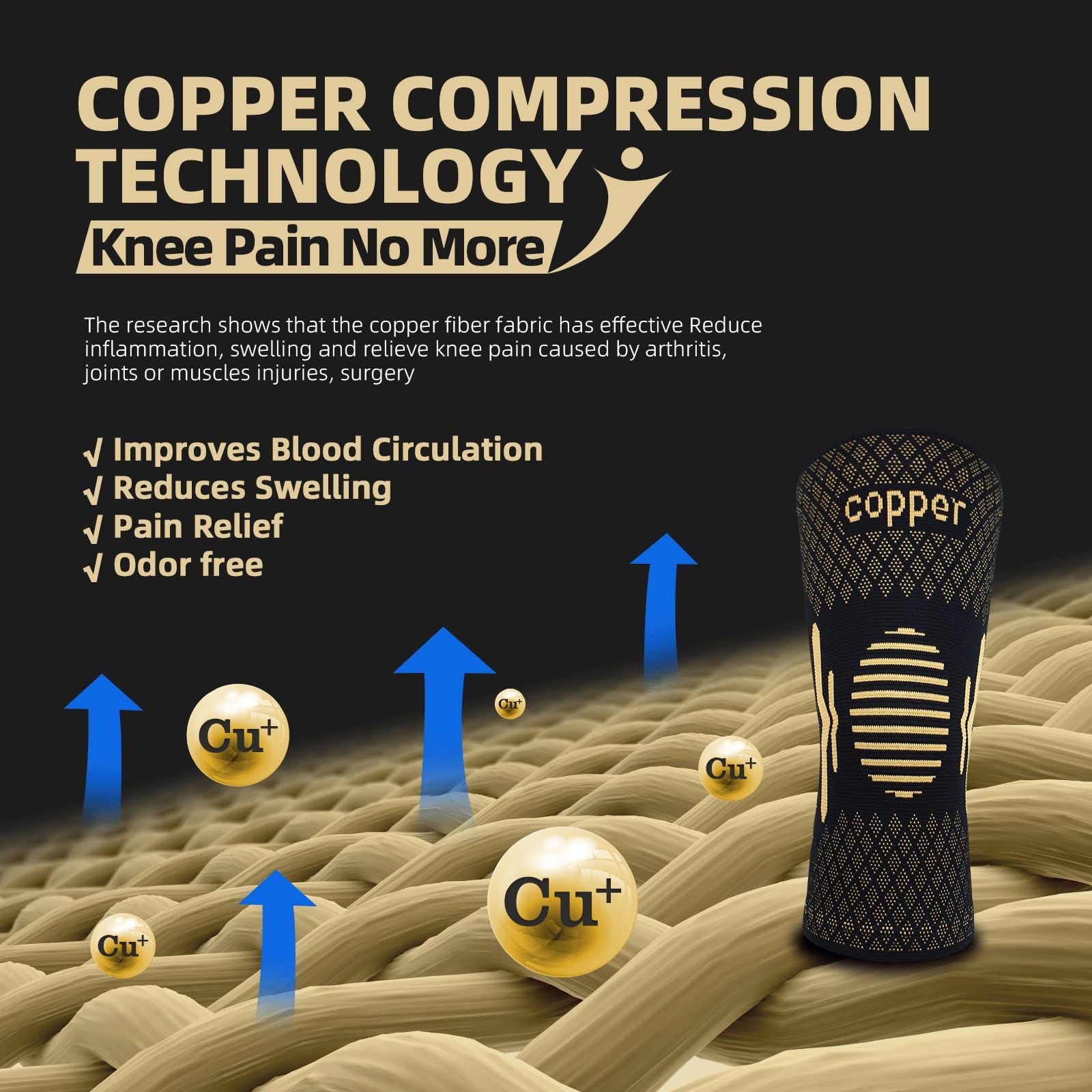 Lusenone Copper Knee Brace Compression Sleeve 2 Pack Copper-Black Size XL