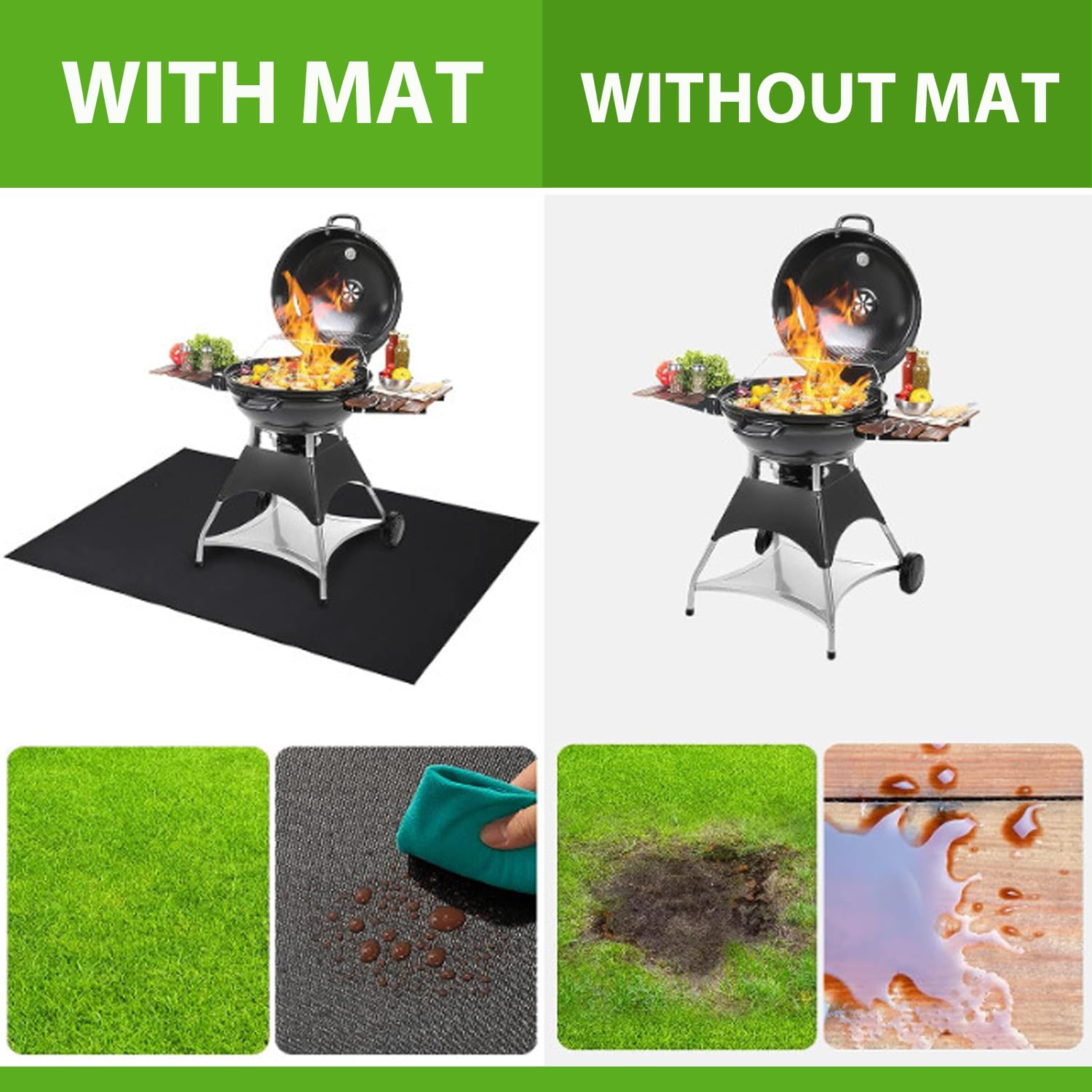 RWSEFK Grill Mats Double-Sided Fireproof BBQ Protector 60x40 inches