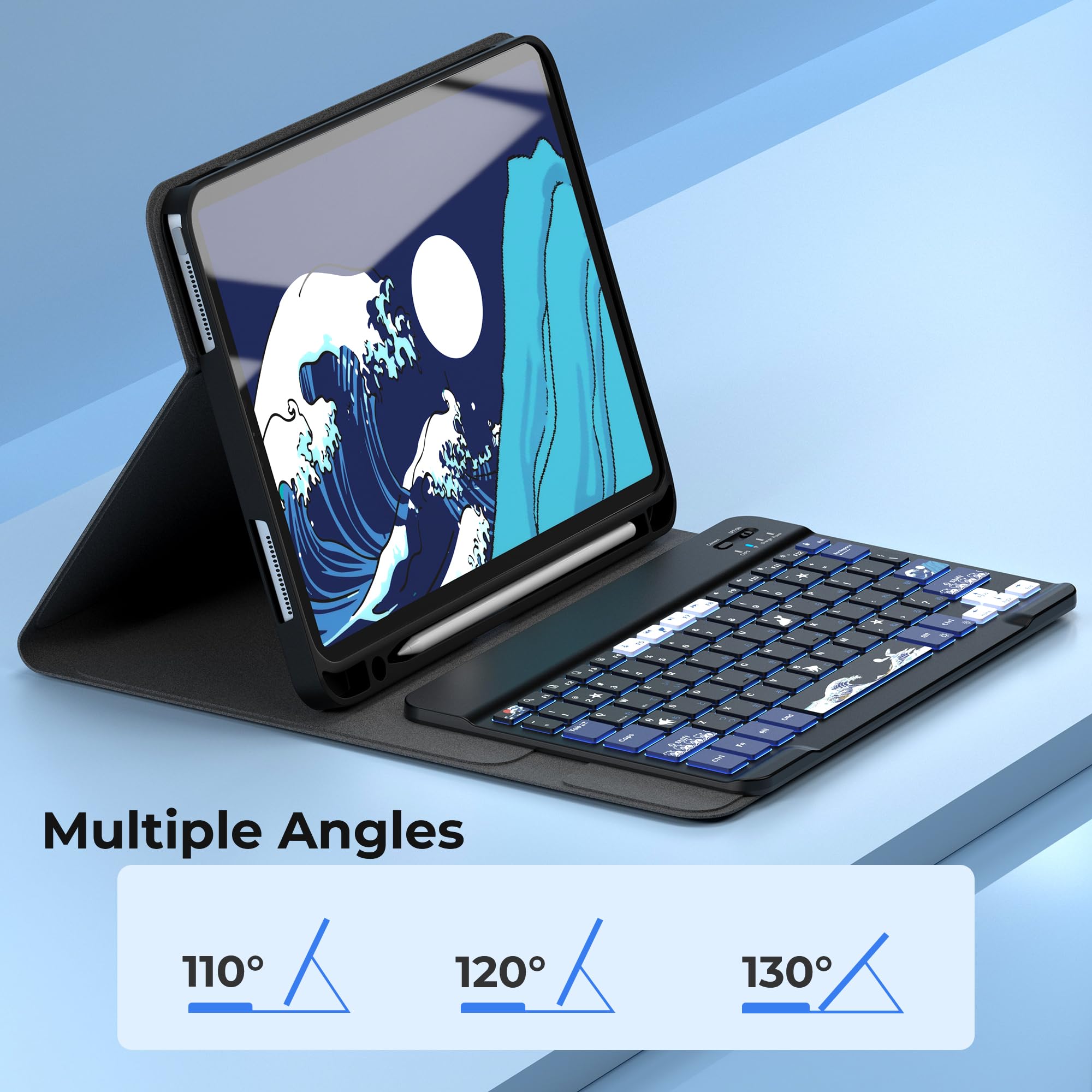 OHY iPad 11th 10th Gen Case Keyboard Wireless Backlit Detachable Black PU