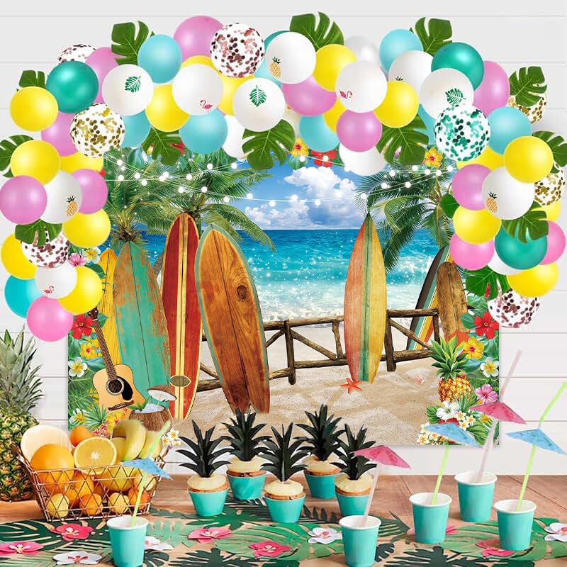 TJSWYADGS Summer Hawaiian Beach Backdrop Tropical Flower Palm Leaves 7x5FT