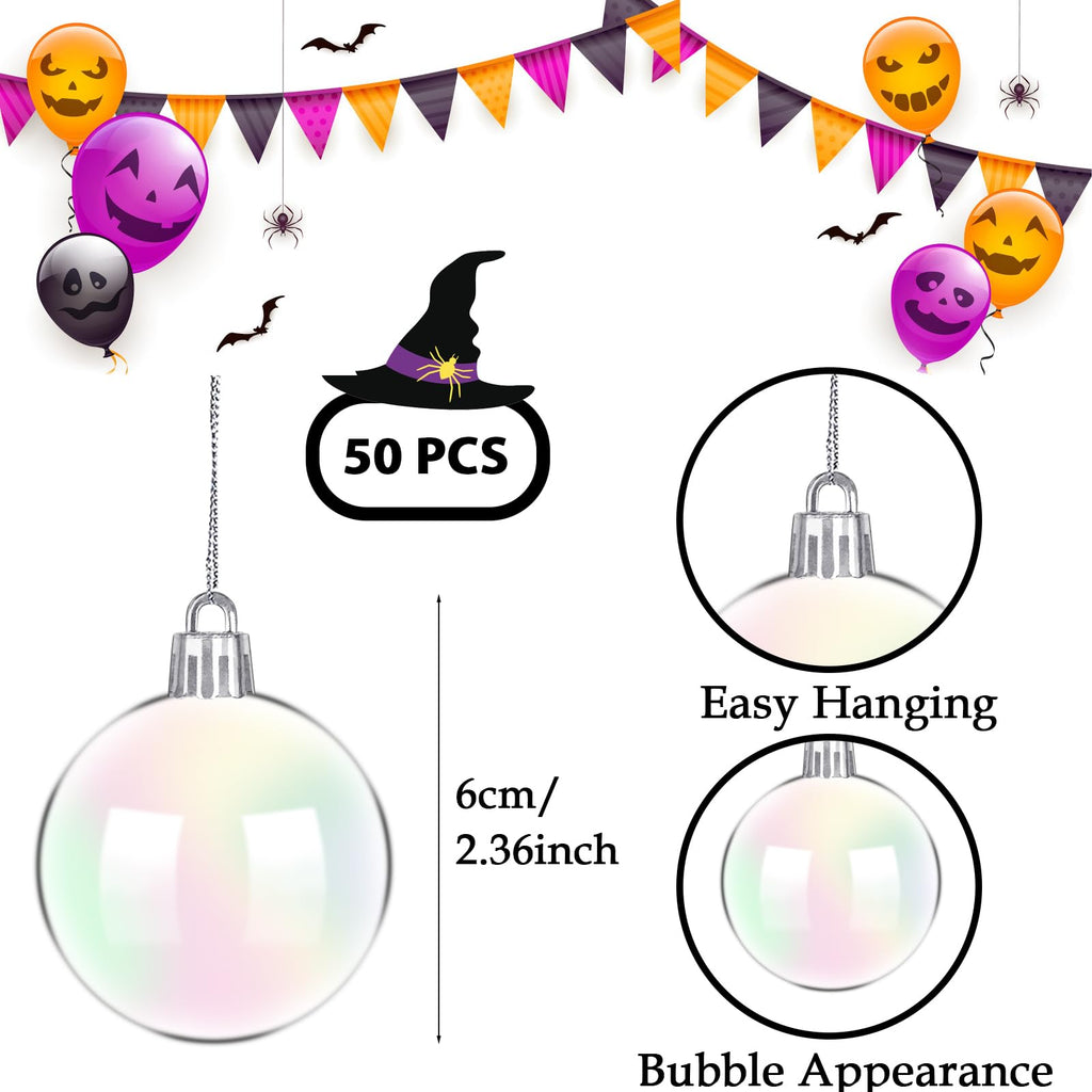 Haawooky 50 PCS Iridescent Plastic Ornaments Balls 2.36 Inch Clear Rainbow