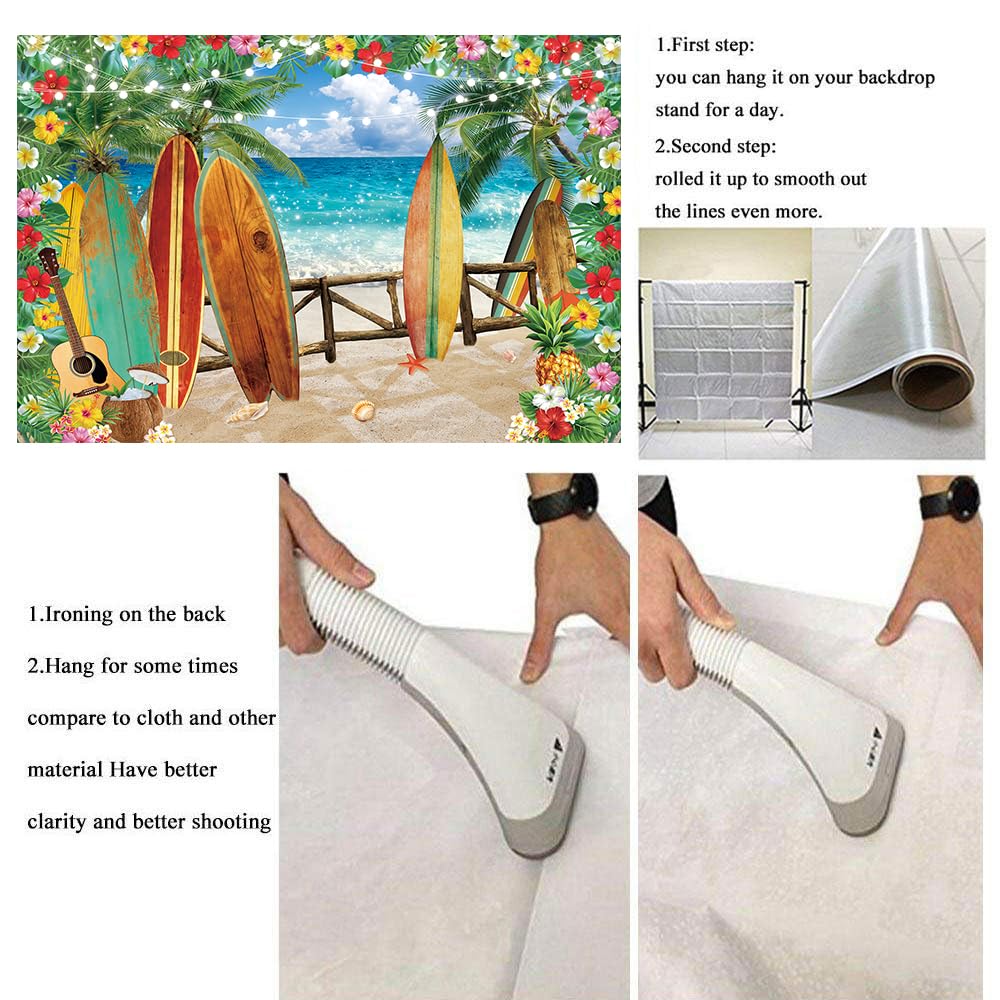 TJSWYADGS Summer Hawaiian Beach Backdrop Tropical Flower Palm Leaves 7x5FT