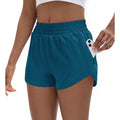 SAFWAK Women's High Waisted Running Shorts Quick Dry Zipper Pocket Turquoise L
