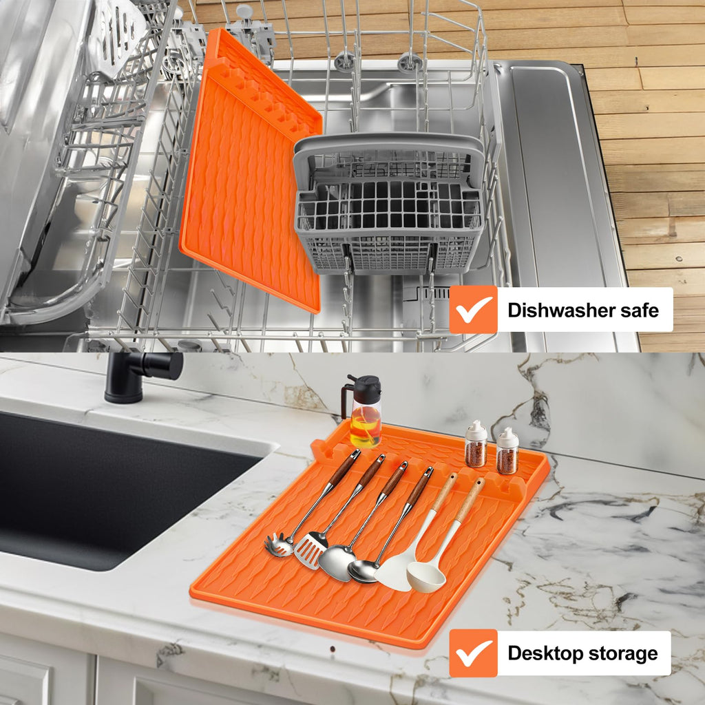 OURCABECUE Silicone Griddle Tools Mat Blackstone Gray 2PCS BBQ Utensils Holder