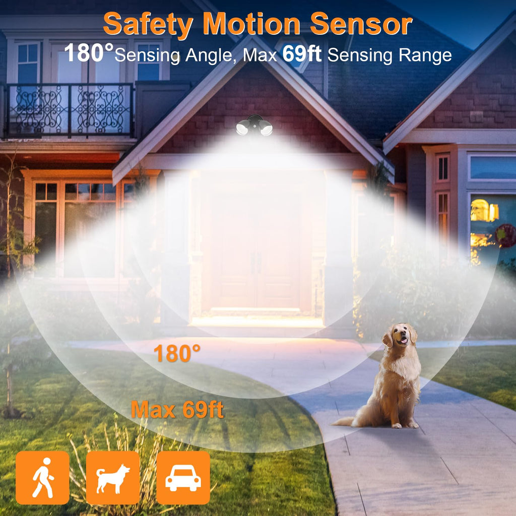 CELAVY 15W LED Security Light Motion Sensor Outdoor IP65 Black Dual Head