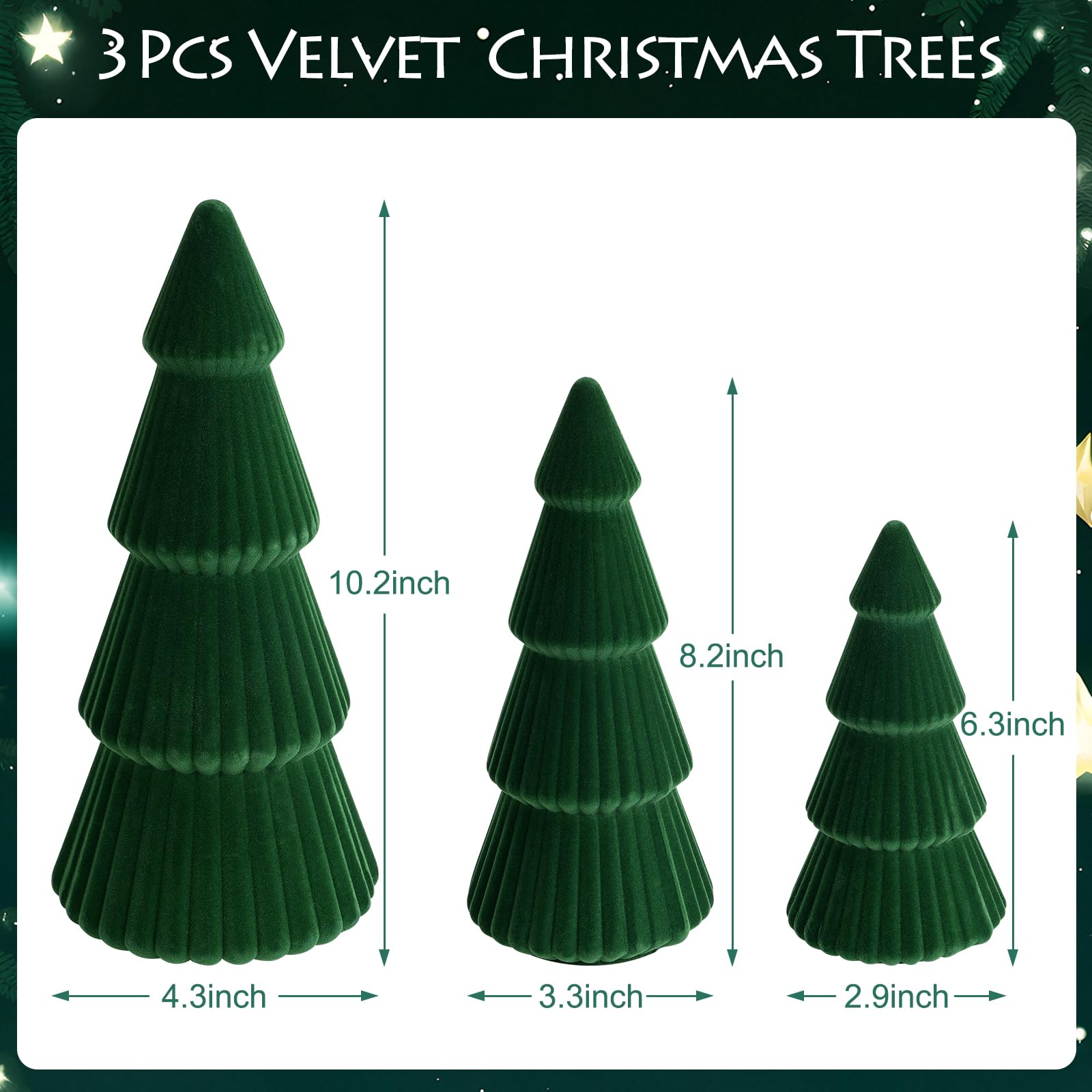 KEASKELL 3pc Dark Green Velvet Christmas Tree Decorations Set