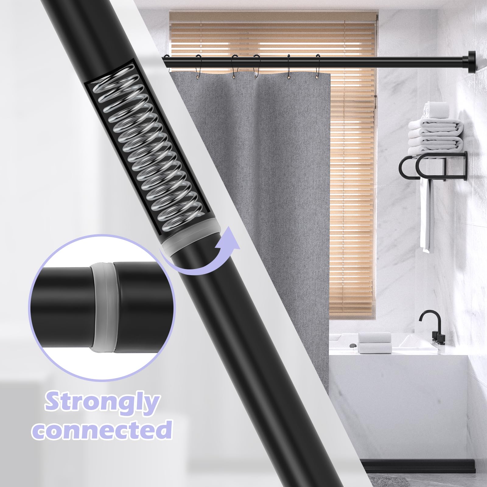 HTZON Adjustable Tension Shower Curtain Rod 34-43in Black Heavy Duty Iron