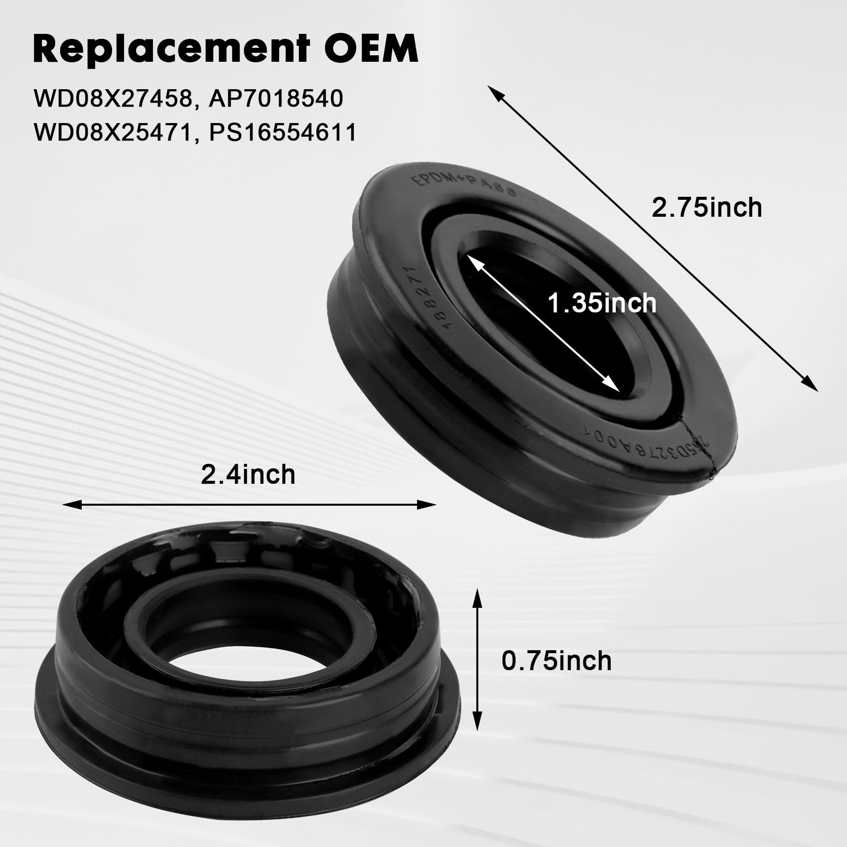 Junling WD08X27458 Dishwasher Floating Seal for GE Hotpoint Haier Black
