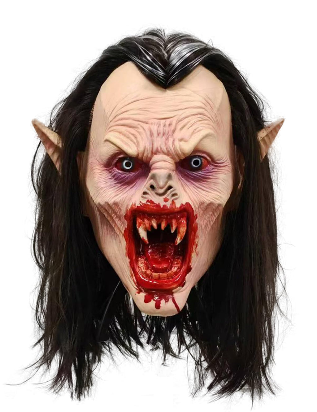 AYOOTY Brown Long Hair Vampire Mask Rubber Halloween Unisex Size