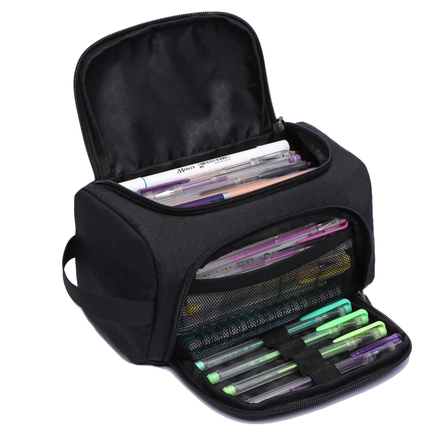 XQXA Large Capacity Pencil Case Organizer Multifunctional Travel Pen Bag Black