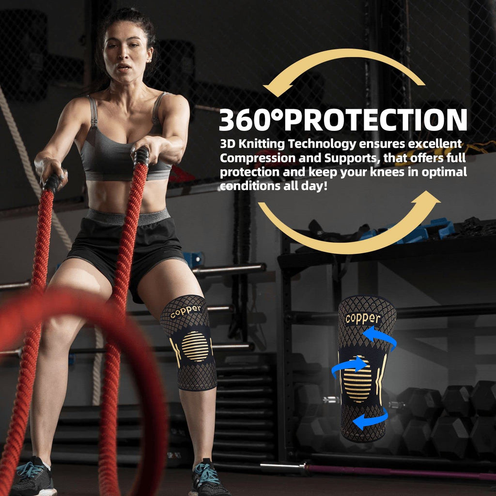 Lusenone Copper Knee Brace Compression Sleeve 2 Pack Copper-Black Size XL