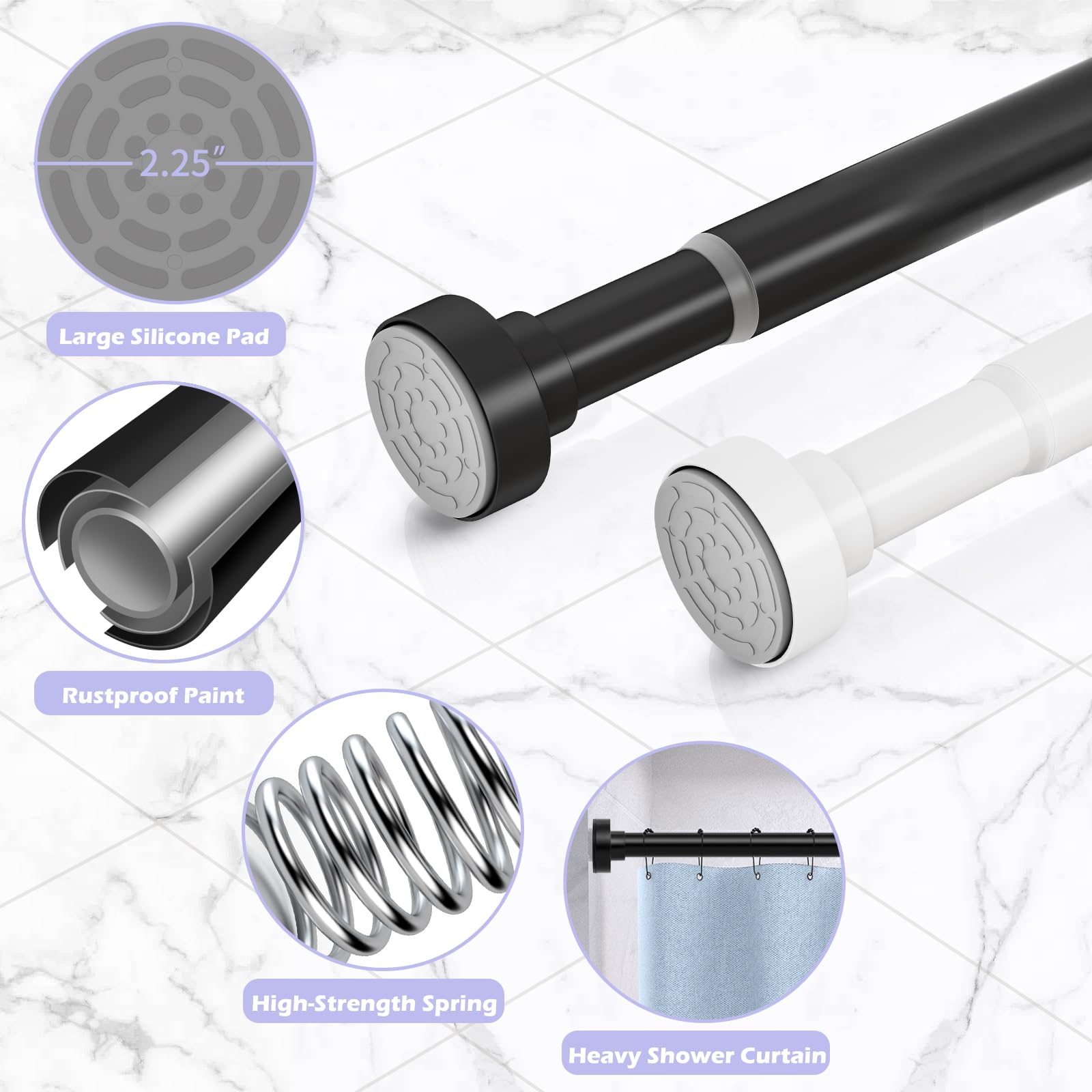 HTZON Adjustable Tension Shower Curtain Rod 34-43in Black Heavy Duty Iron