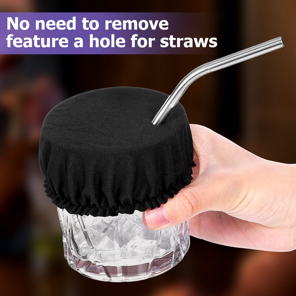 HJZHII 12PCS Reusable Drink Cover Scrunchie with Straw Hole Black Pink Blue