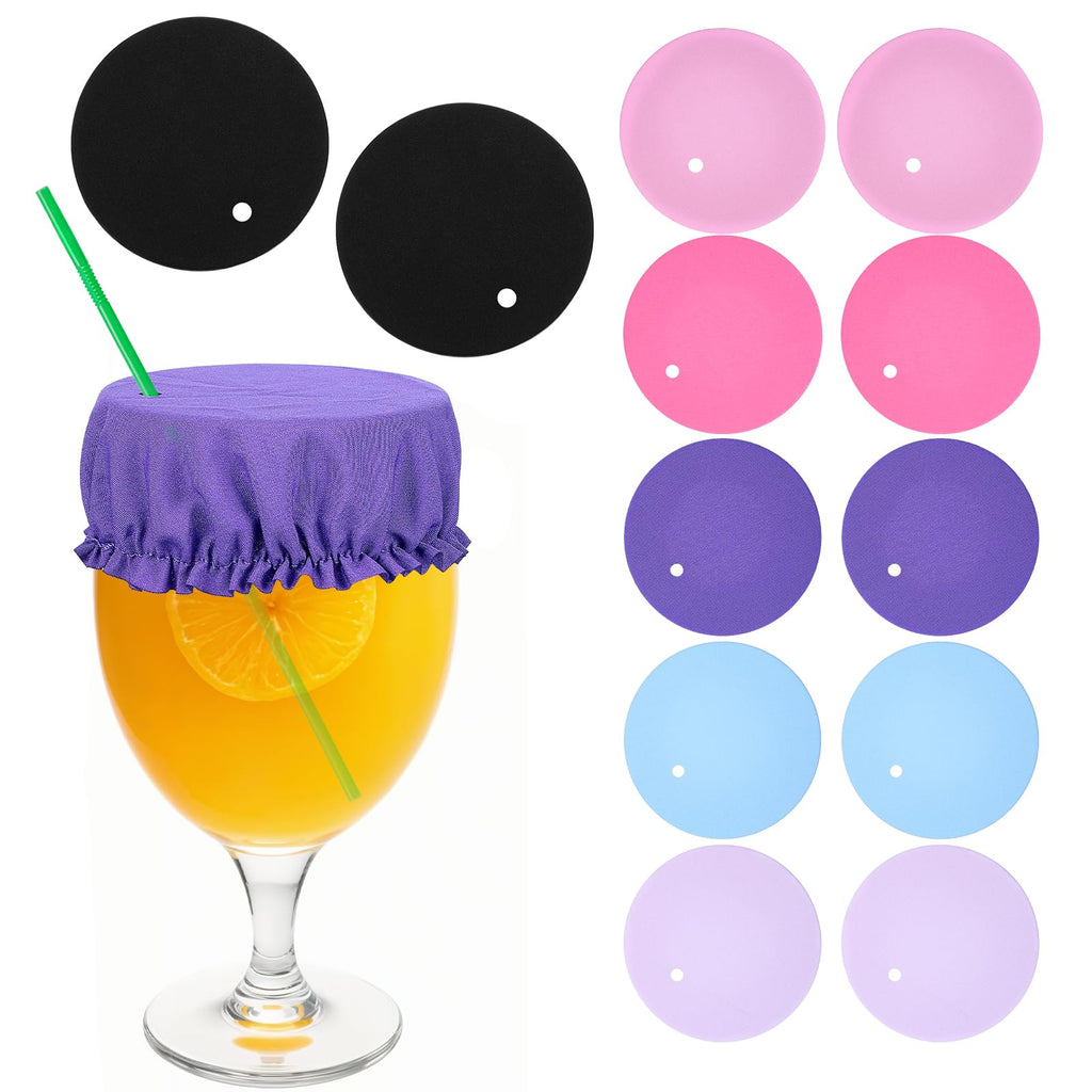 HJZHII 12PCS Reusable Drink Cover Scrunchie with Straw Hole Black Pink Blue