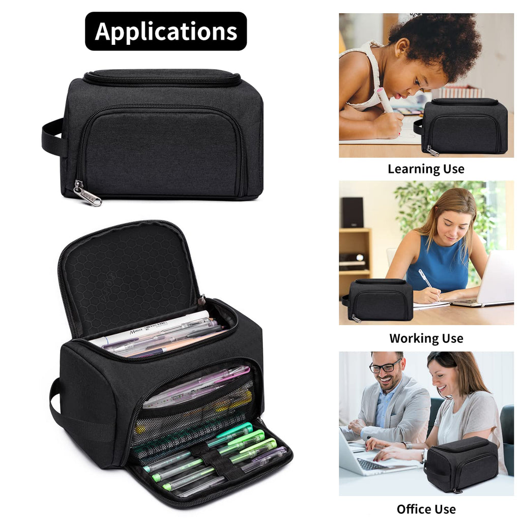 XQXA Large Capacity Pencil Case Organizer Multifunctional Travel Pen Bag Black