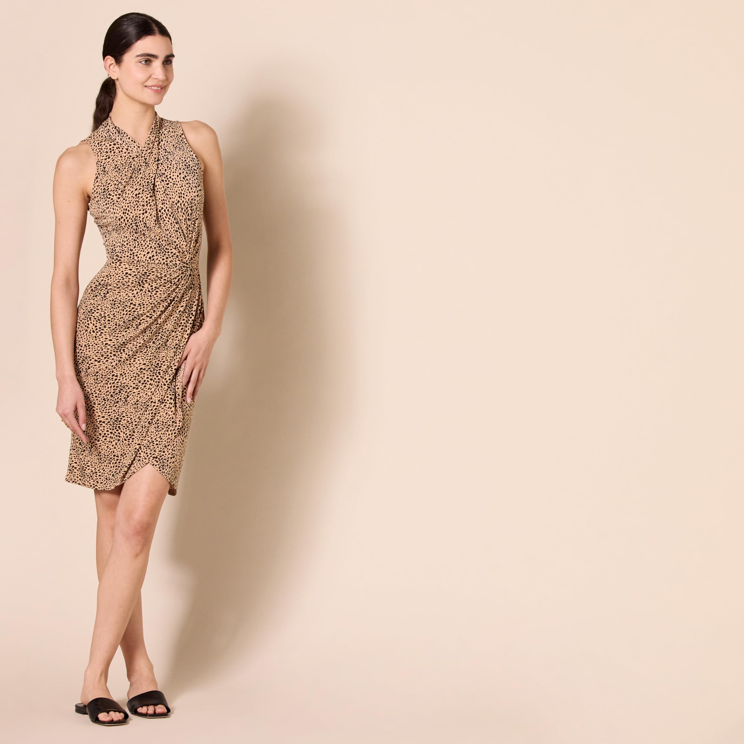 Amazon Essentials Women's Sleeveless Faux Wrap Dress Light Camel Size L