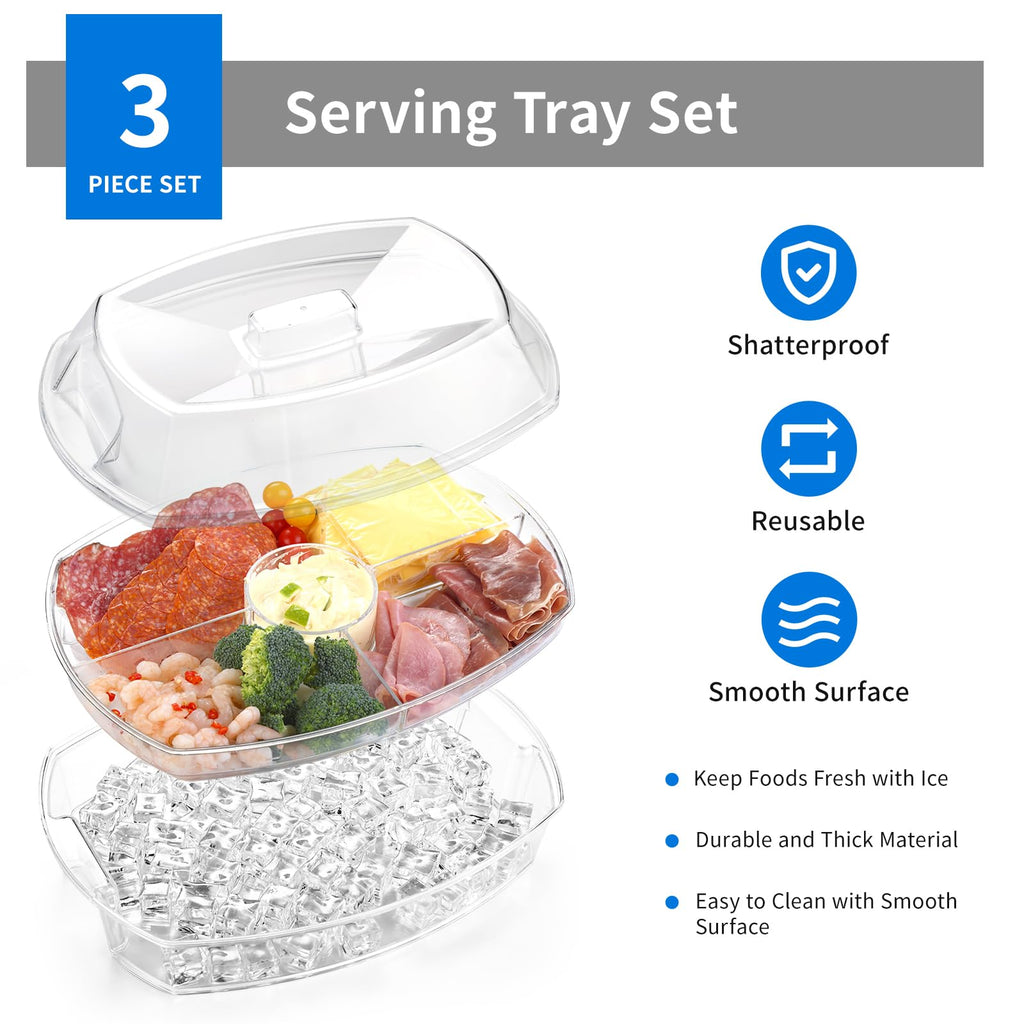 BETSO Serving Tray on Ice Chilled Food Bowl with Lids Compartments Clear