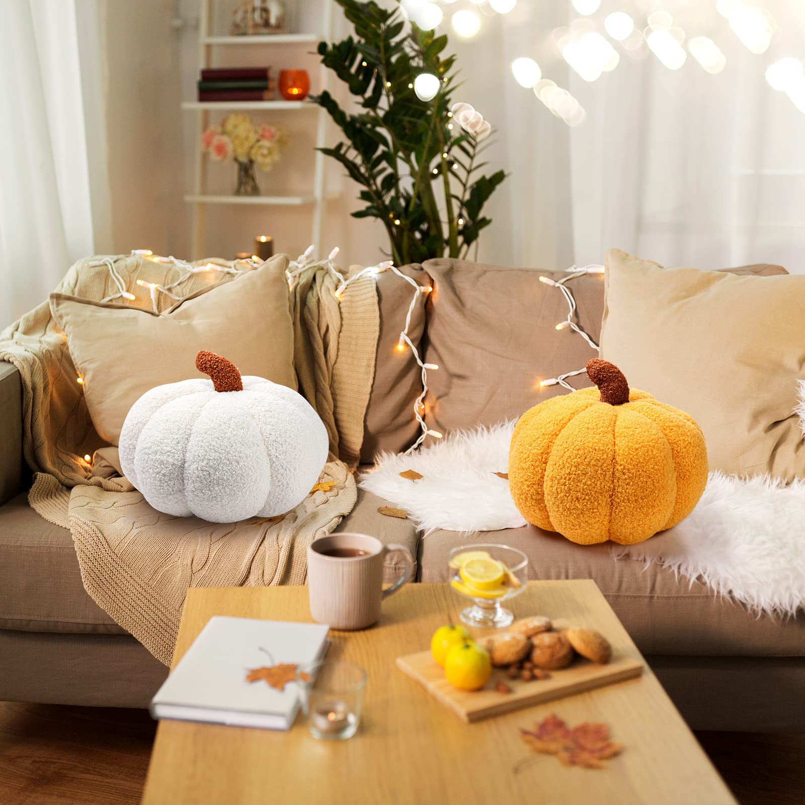 Queekay 2 Pcs Pumpkin Pillow Plush 11x9.5 Inch Fall Decor Ginger Cotton