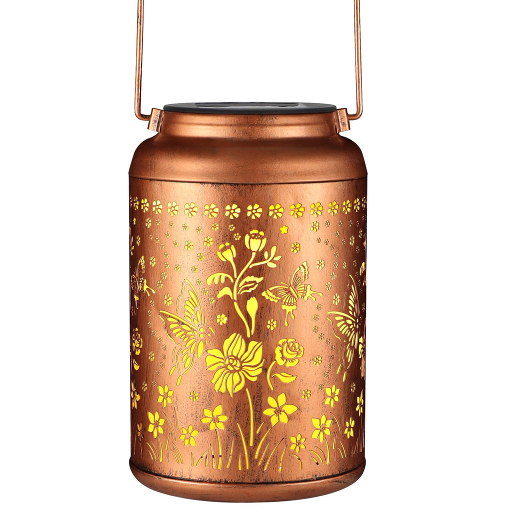 Doorkeer Solar Lantern Outdoor Hanging LED Waterproof Metal Butterfly Decor