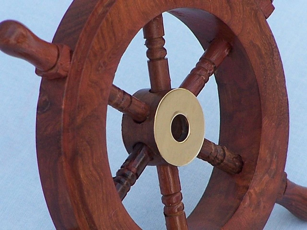 Hampton Nautical Deluxe Wood Brass Decorative Ship Wheel 6 Inch