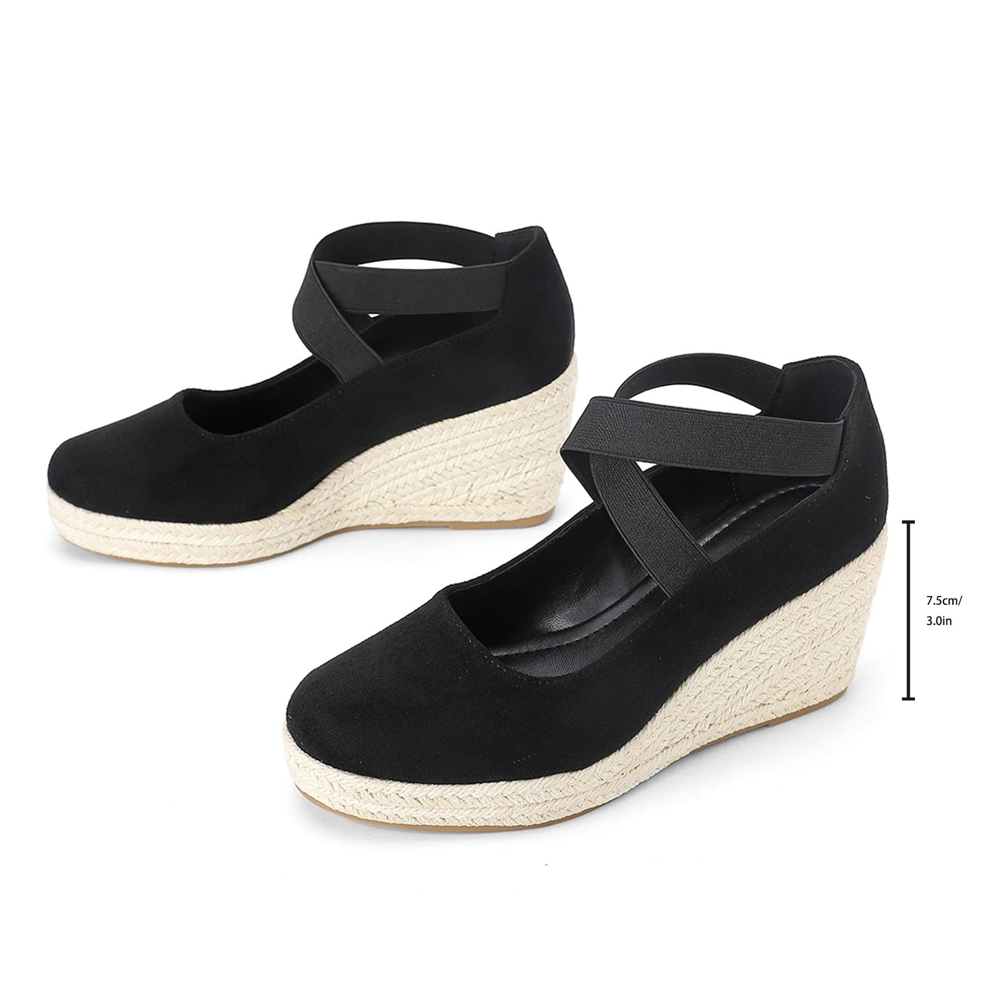 Lotgnimry Womens Espadrilles Sandals Closed Toe Wedge G-black/Suede US 6