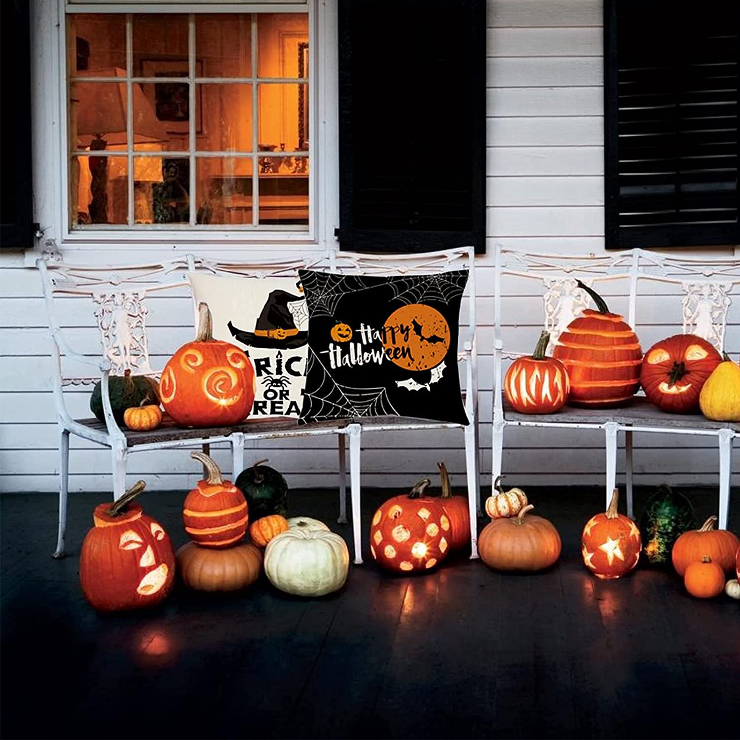Sadaunbe Halloween Pillow Covers Set of 4 Black Orange 20x20 Inches Linen
