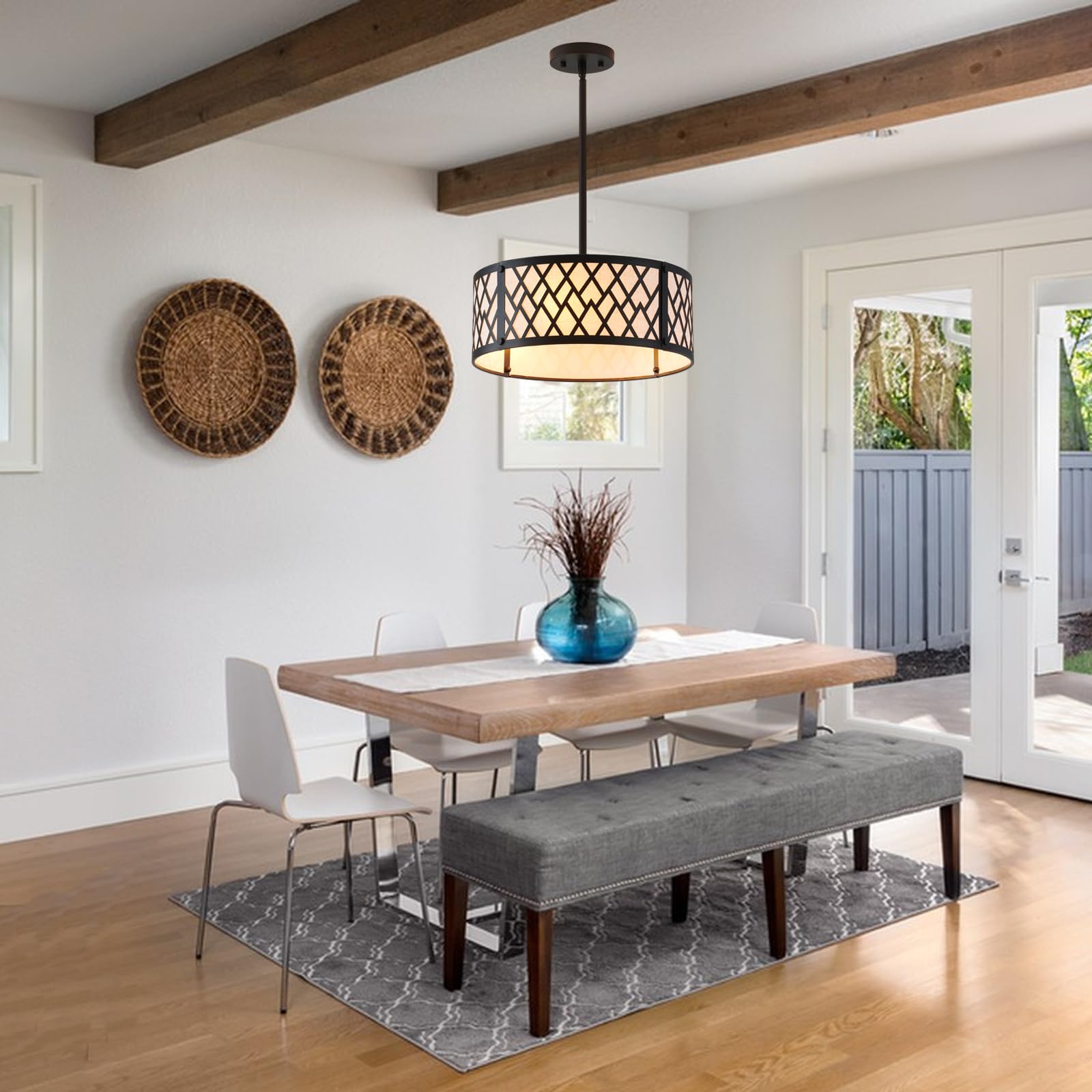 SGLfarmty 15.7in Black Drum Chandelier 3 Light Ceiling Fixture Farmhouse Pendant