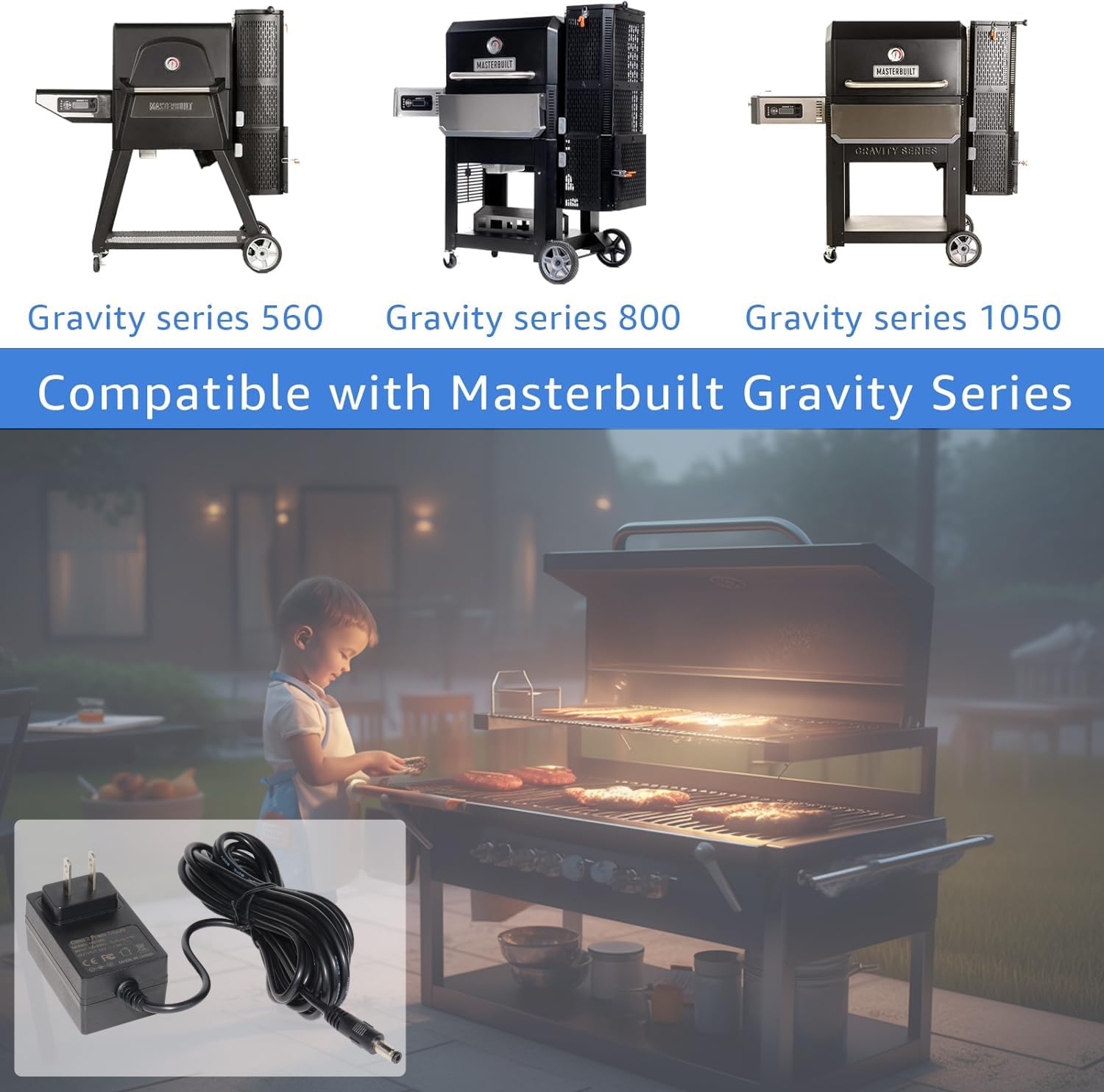 HUZUM Power Adapter Charger for Masterbuilt Gravity Series Grills 16.5ft Cord
