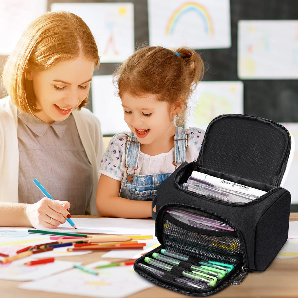 XQXA Large Capacity Pencil Case Organizer Multifunctional Travel Pen Bag Black