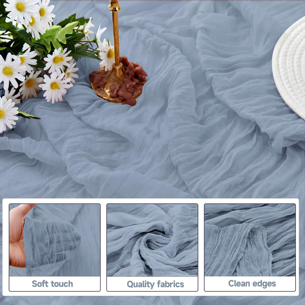 ZKPMJH 6PCS Dusty Blue Cheese Cloth Table Runner 35x120in Rustic Sheer