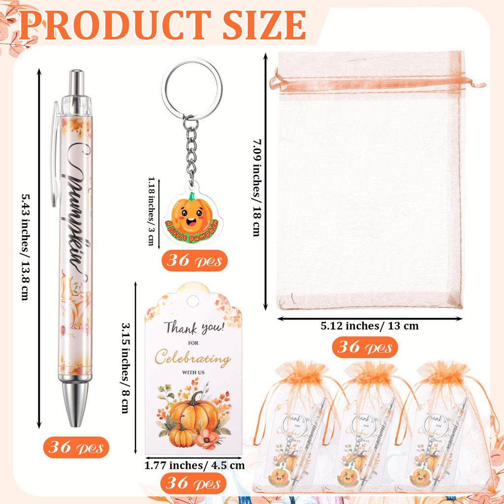 AmazingSpark 36 Sets Fall Baby Shower Favors Pumpkin Pens Keychains Orange