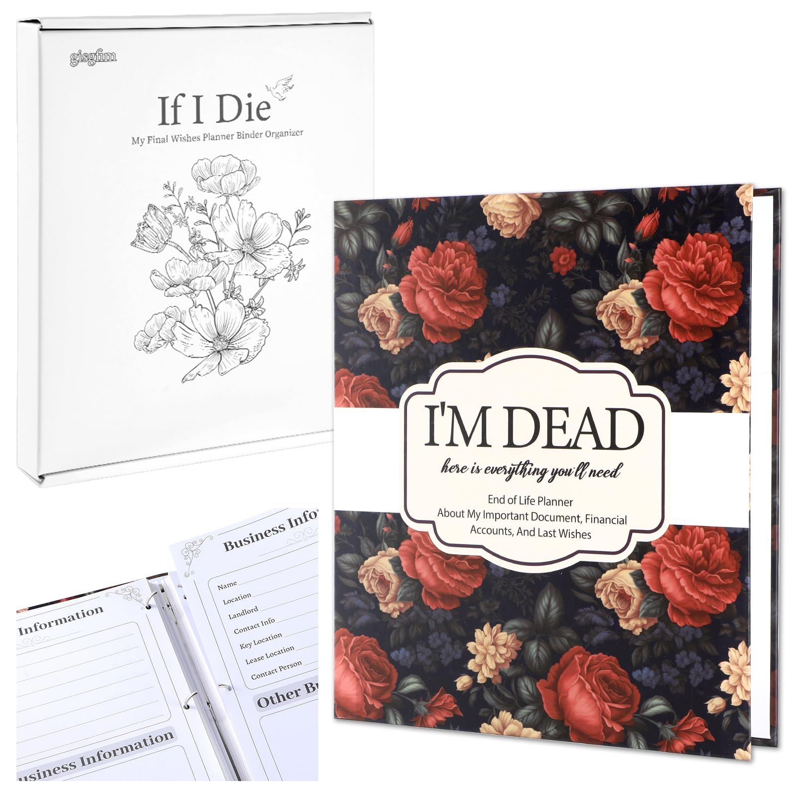 gisgfim I'm Dead Now What End of Life Planner Organizer Binder 8.5x11 Flower