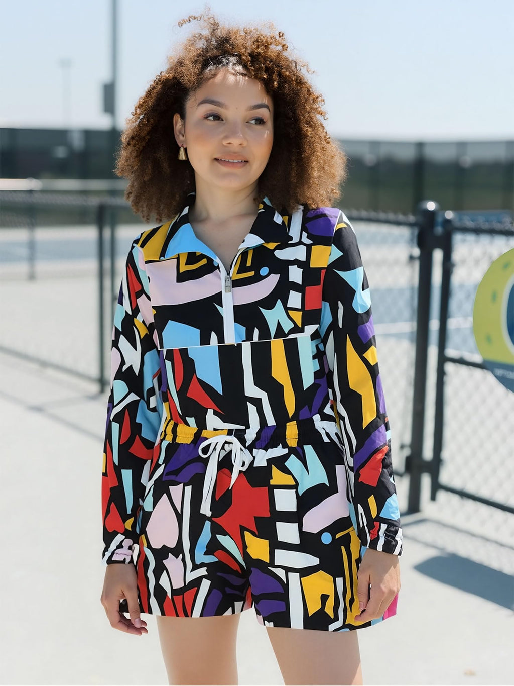 Bealin Womens 80s 90s Color Block Tracksuit 2 Piece Windbreaker Shorts M