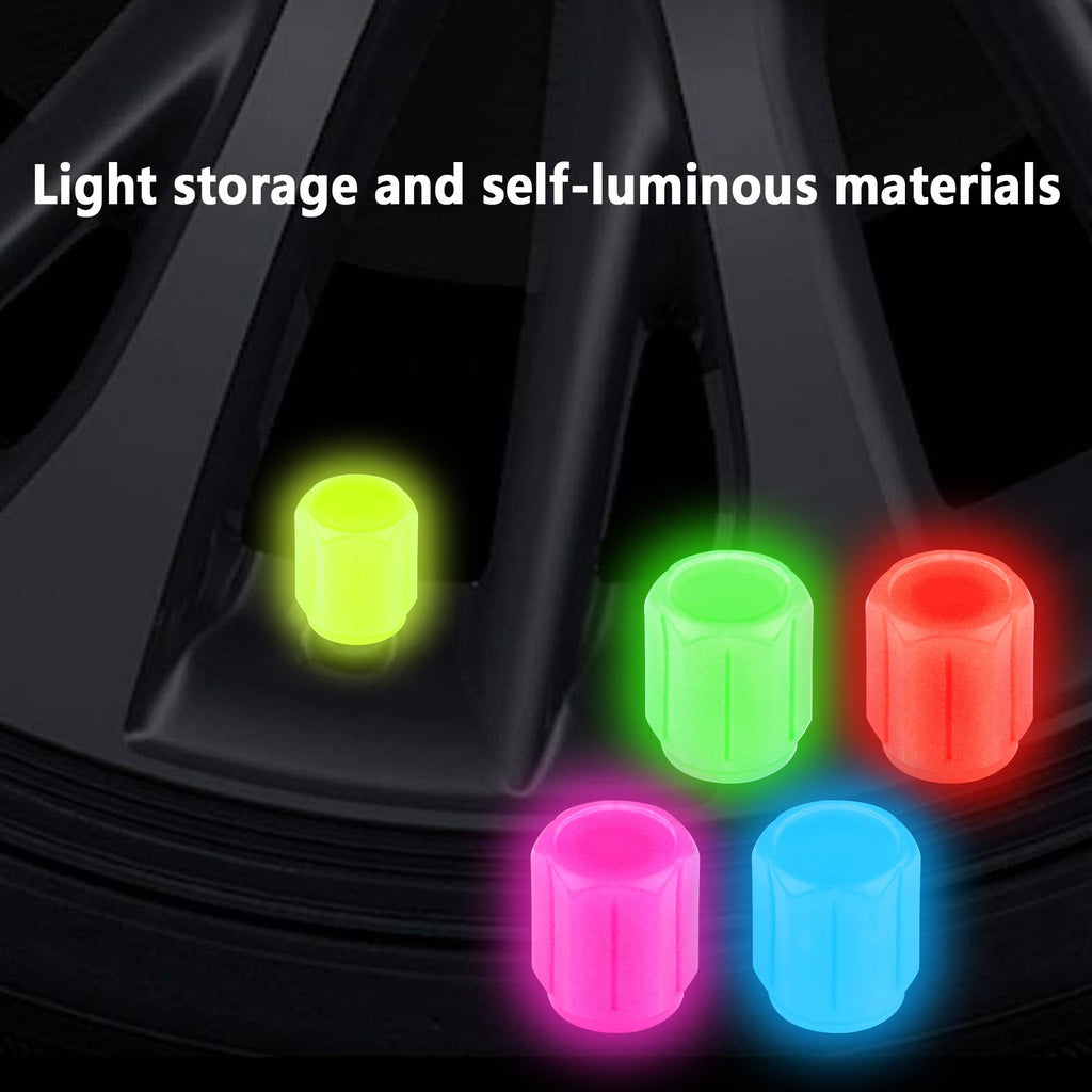 8PCS Fluorescent Skull Tire Valve Stem Caps Luminous Car Bike Red