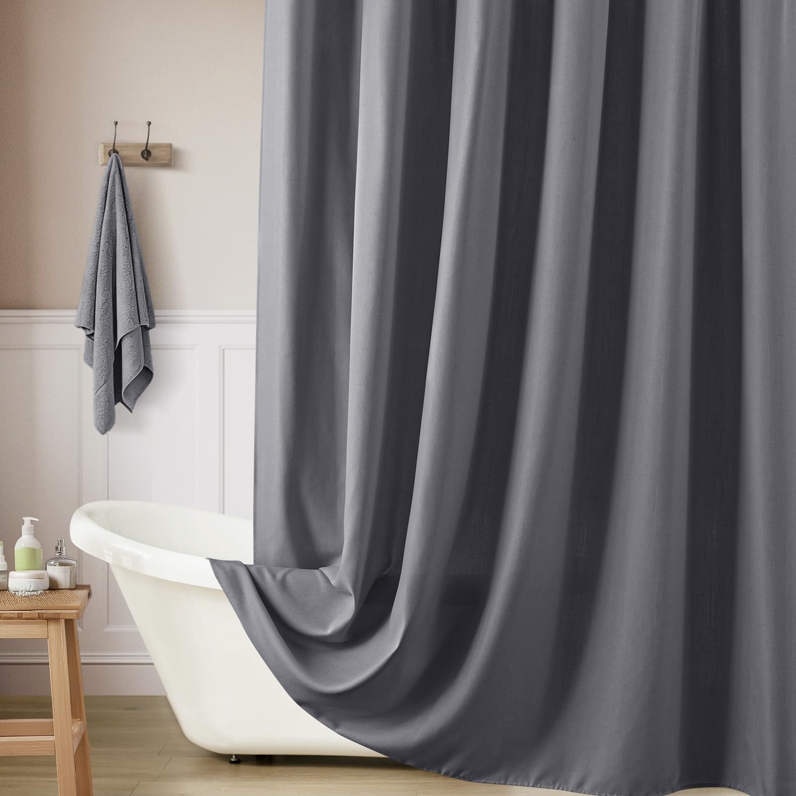 Jolilight Grey Linen Blend Shower Curtain Rustic Cottage 72x72 with Hooks