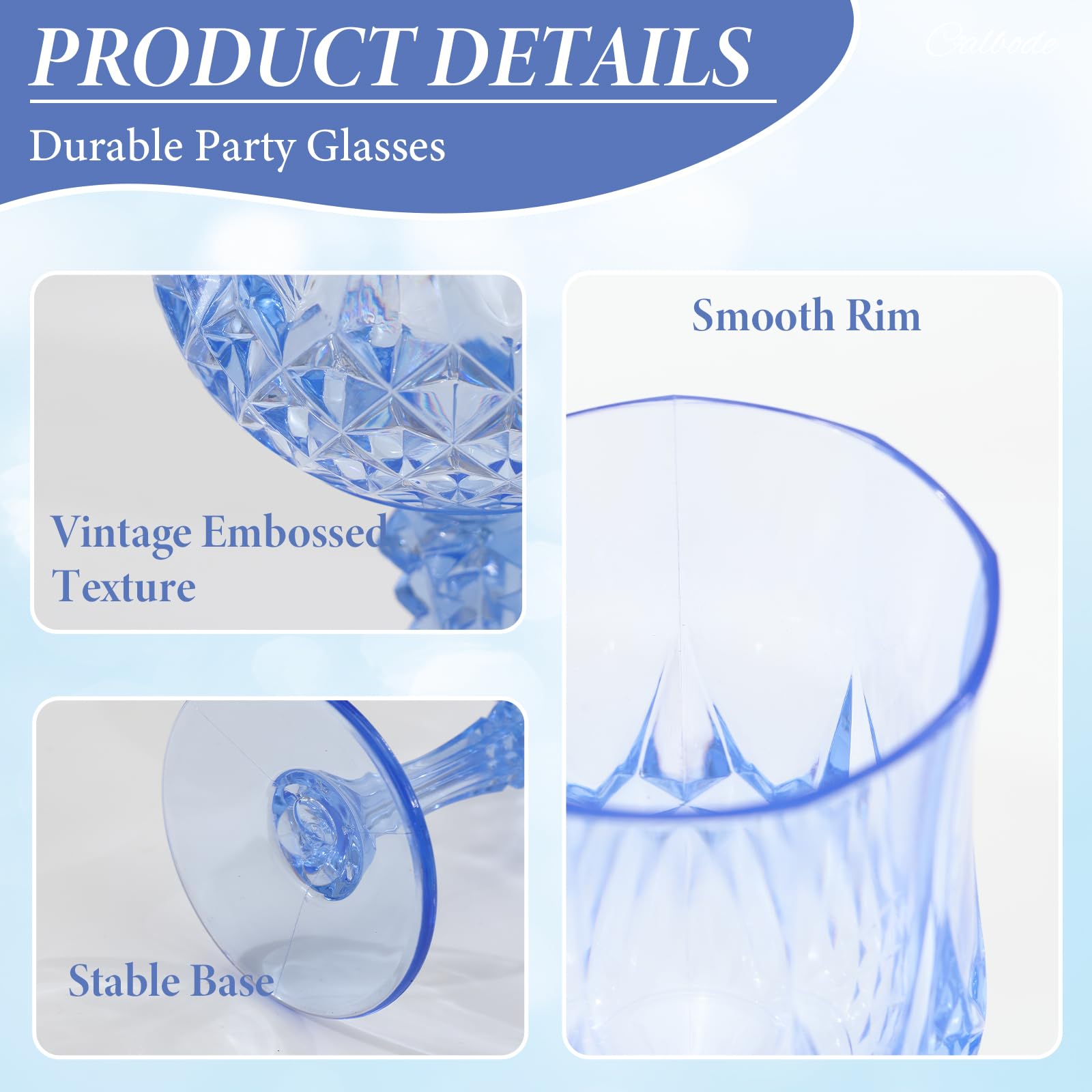 CALBODE Blue Plastic Wine Glasses Set of 12 7oz Unbreakable Reusable Dishwasher