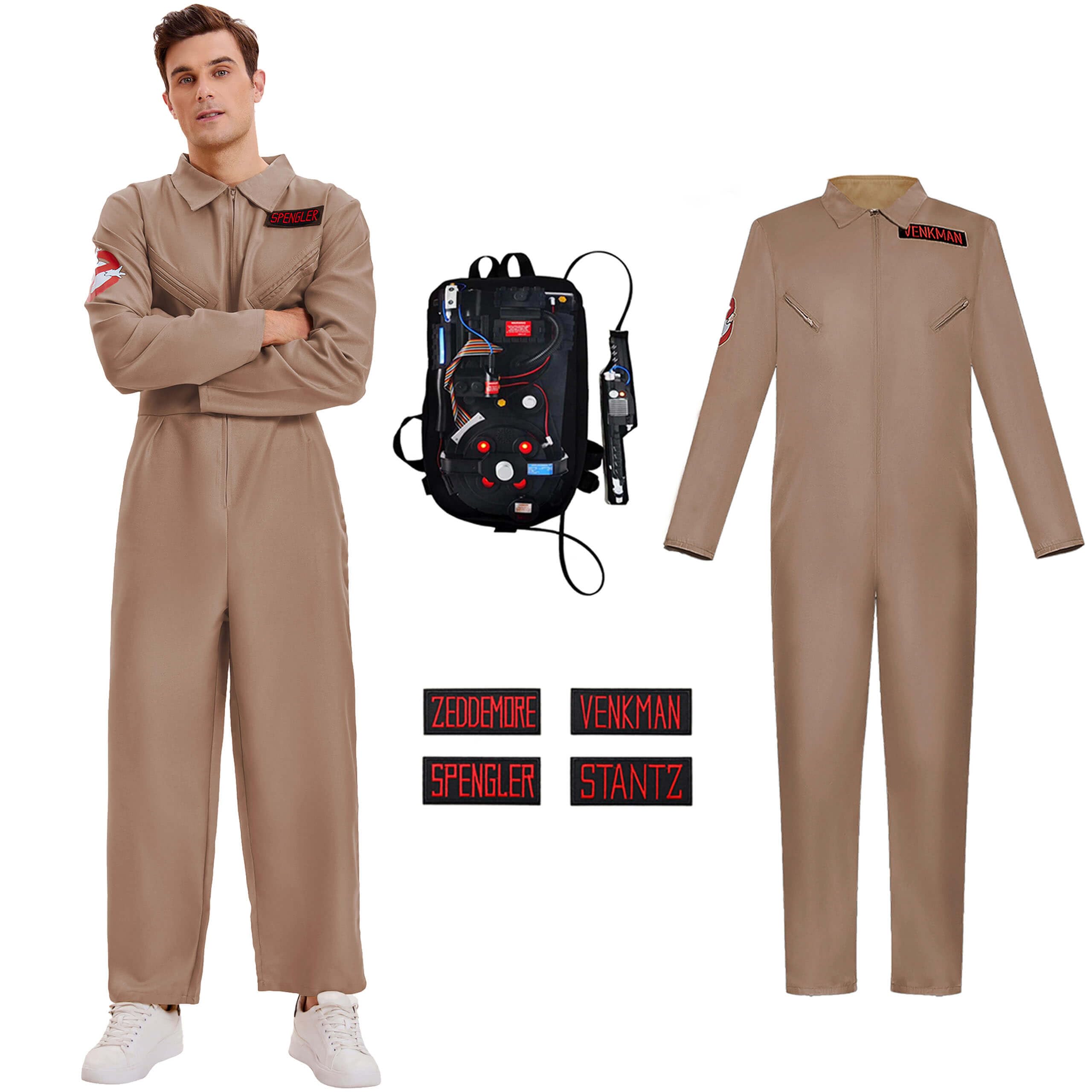 VYXIDEX Men's Deluxe Ghost Movie Busters Halloween Jumpsuit Cosplay Brown Size M