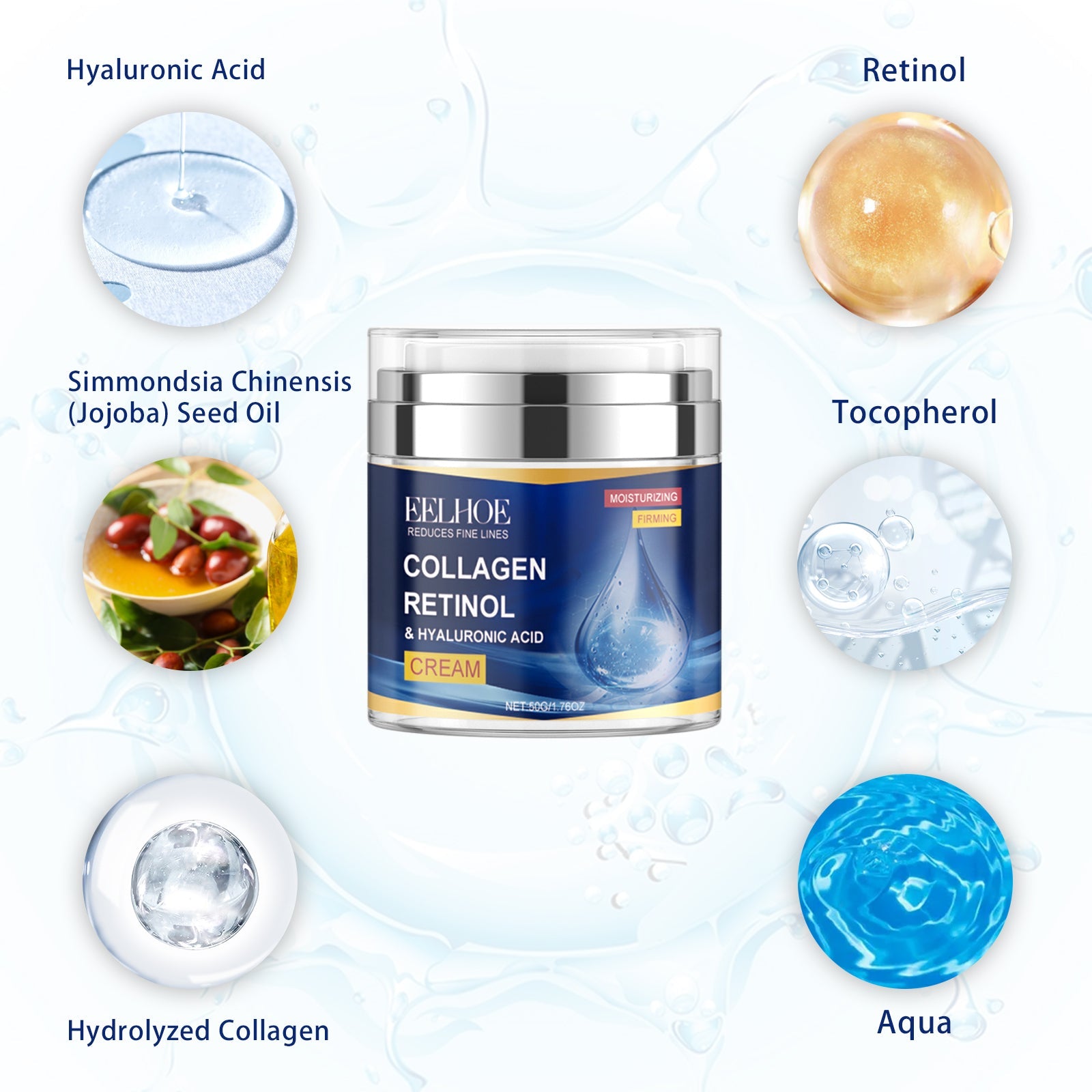 Collagen Retinol Hyaluronic Acid Cream, Hydrating And Moisturizing Deep Moisturizing And Smoothing Fine Lines Firming Skin Care Cream