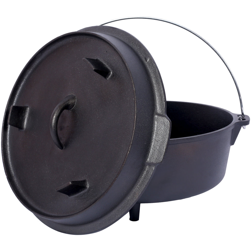 ast iron Dutch oven with lid, outdoor camping deep pot, used for camping, cooking, barbecue and leg rest, 8 Quart