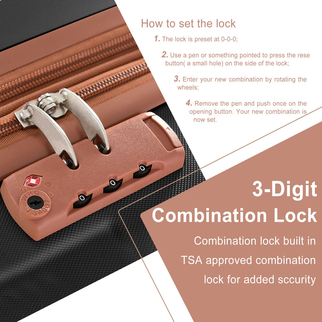 Hardshell Luggage Spinner Suitcase with TSA Lock Lightweight Expandable 24'' (Single Luggage) Black Brown + ABS + 24 Inch